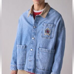 Tommy Hilfiger Light Blue Denim Jacket with Brown Collar